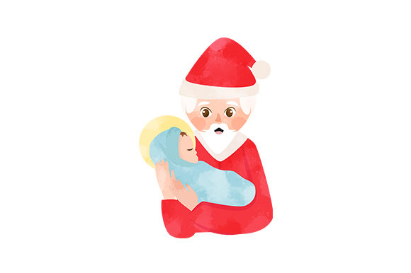 Baby Jesus with Santa Watercolor for Christmas Crafts
