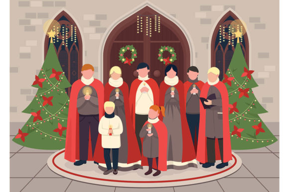 Christmas Carol Choir Graphics: Editorial Illustrations