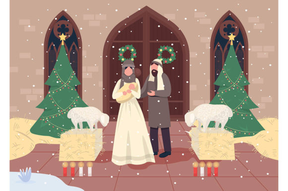 Christmas Nativities Flat Illustration: Graphics Review