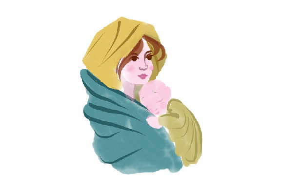 Religious Crafts Asset: Watercolor Jesus & Mary